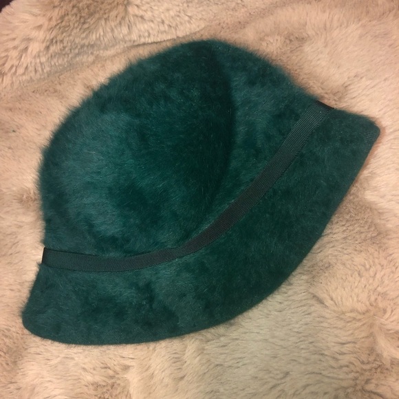 𝅺vtg Kangol Angora Bucket Hat w Ribbon Bow Emerald Green OS - Picture 2 of 3